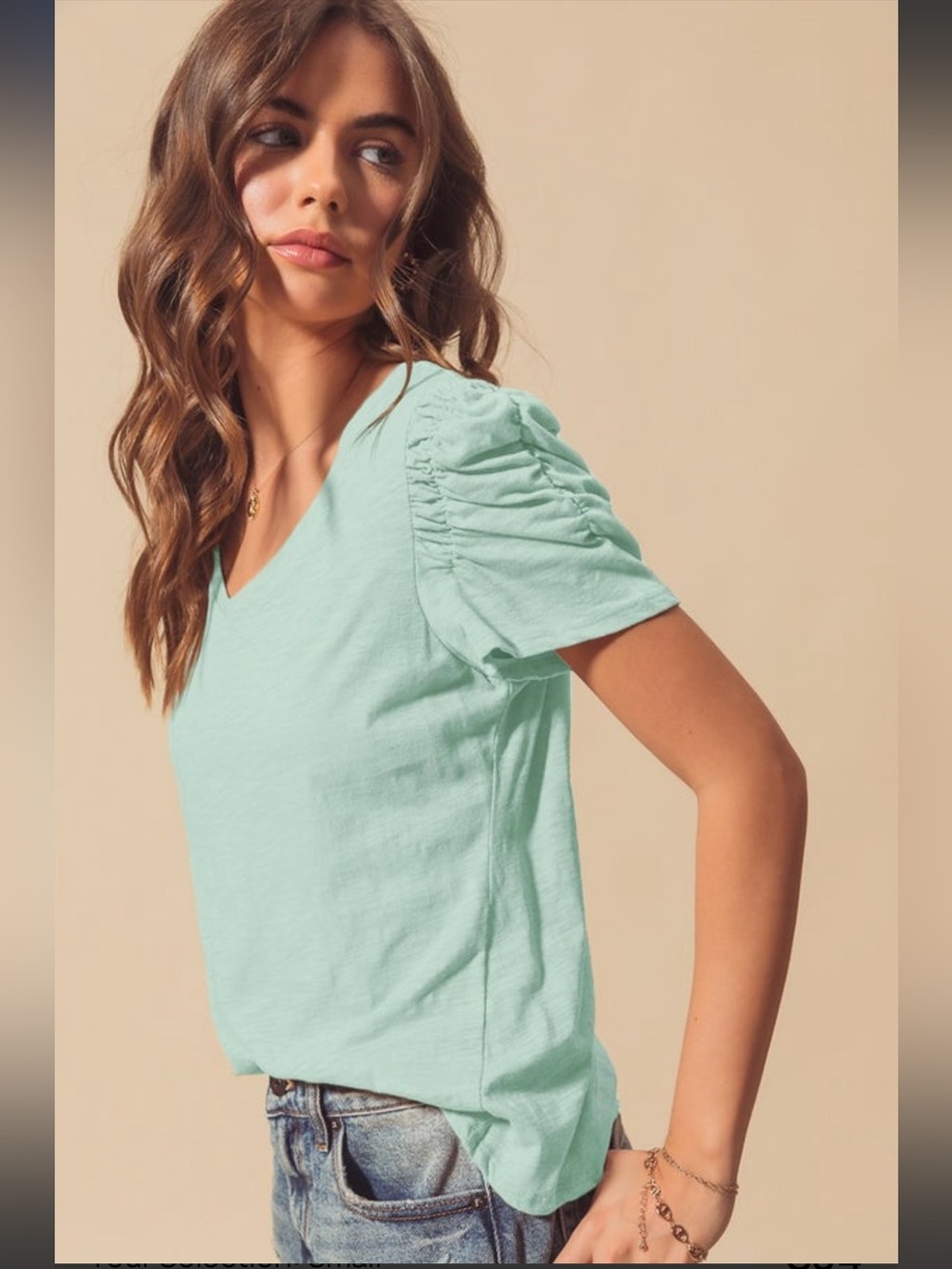 NWT So Me Ruched Sleeve V NECK RELAXED FIT SLUB KNIT TOP LIGHT BLUE